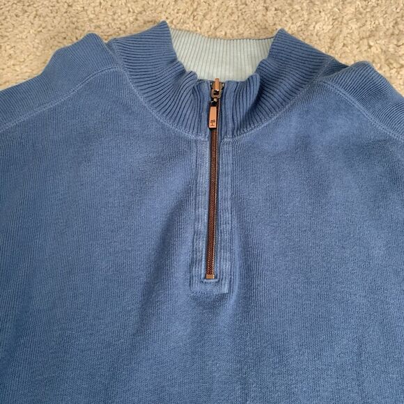 TOMMY BAHAMA Mens Large Reversible 1/4 Zip Pullover Sweatshirt Blue Flip Sider - Picture 4 of 6